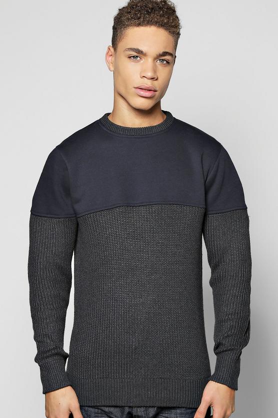 Cable Knit Jumper With Jersey Sleeves
